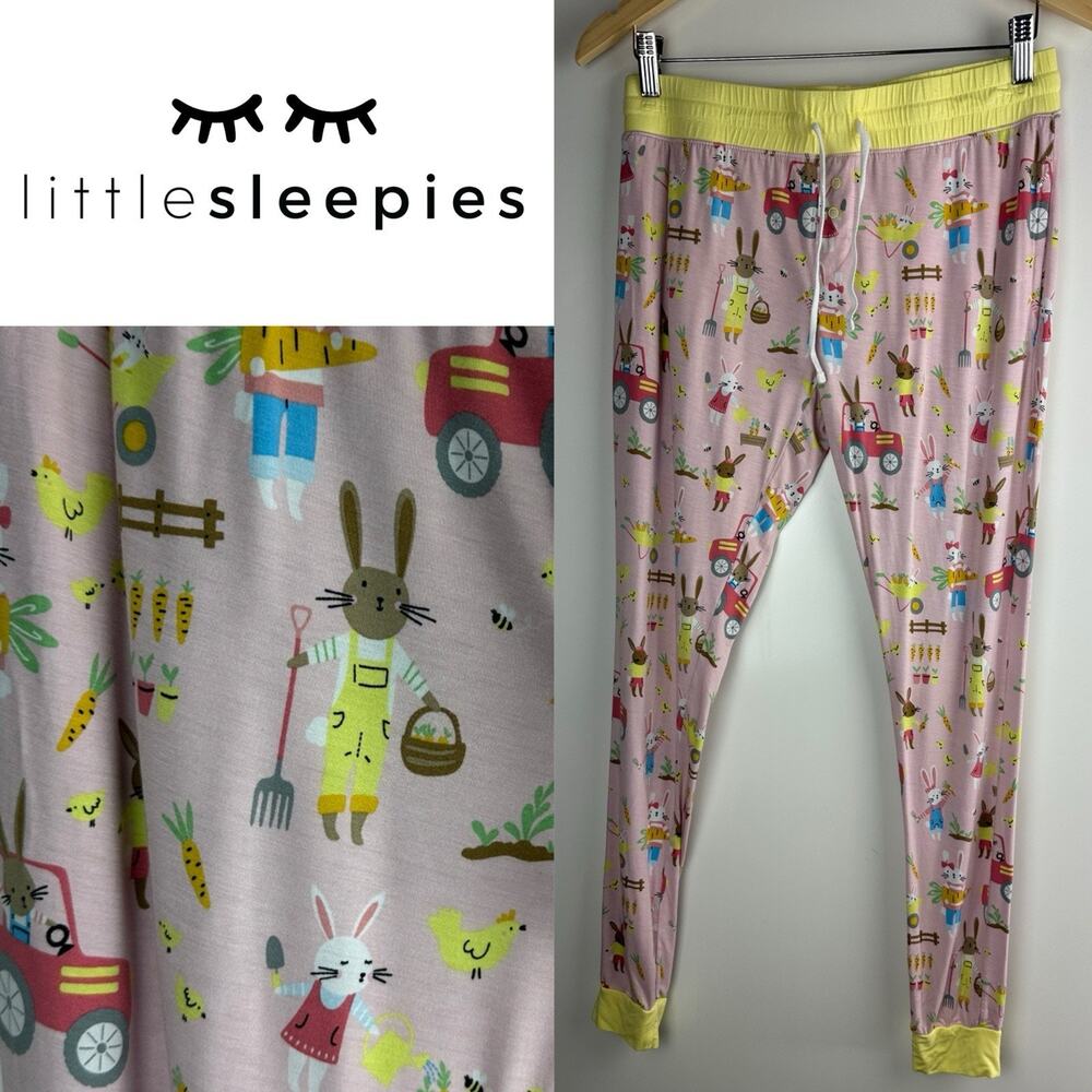 Little Sleepies Hop to it Bunny Pajama Pants Bamboo Pink Bunnies Women’s Small - Picture 1 of 10